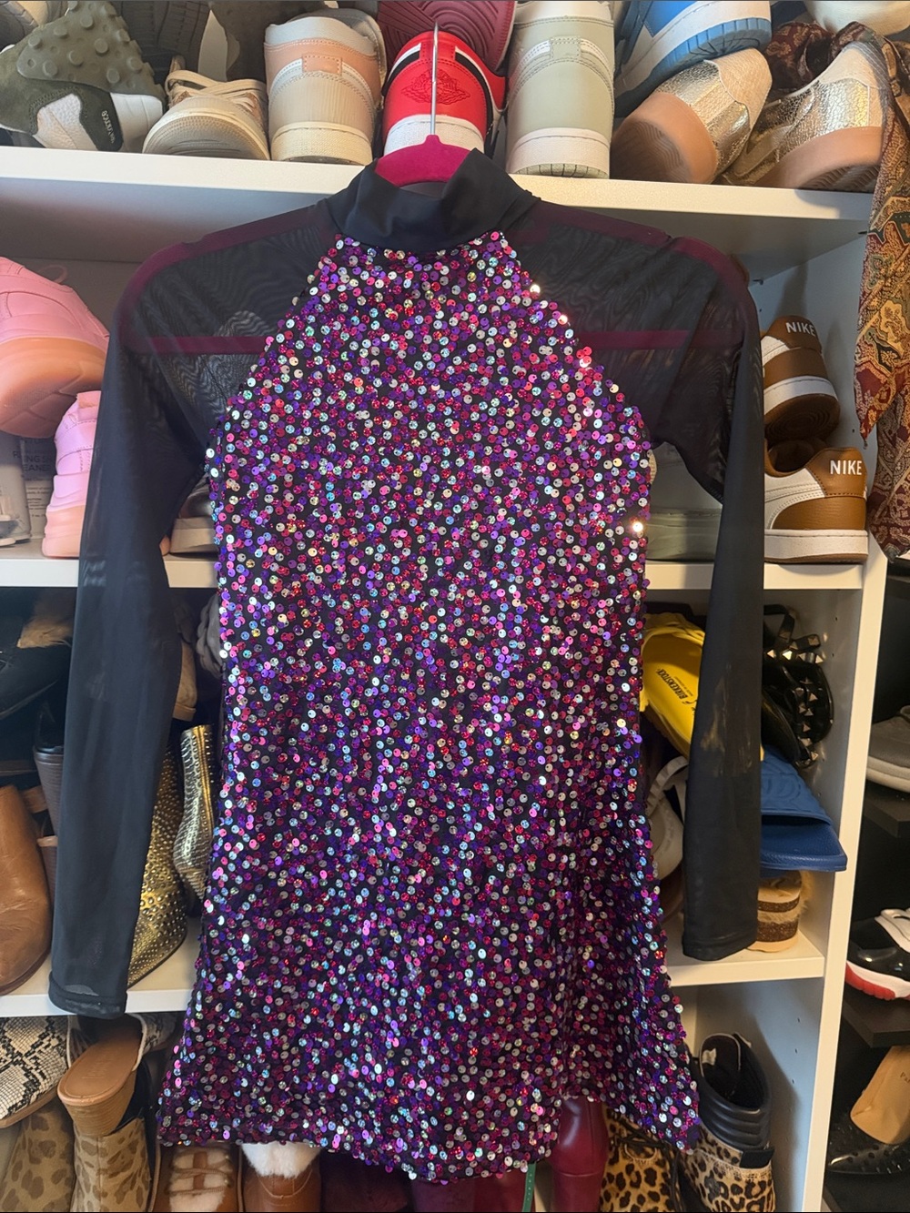 Weissman Purple Sequin Long Sleeve Dance Dress